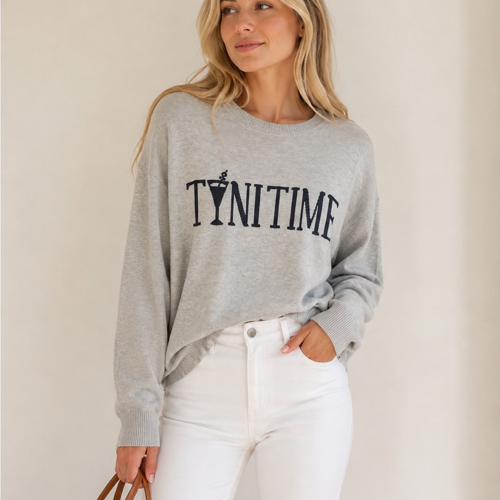 Pink Rose Light Gray 'Tinytime' Graphic Pullover